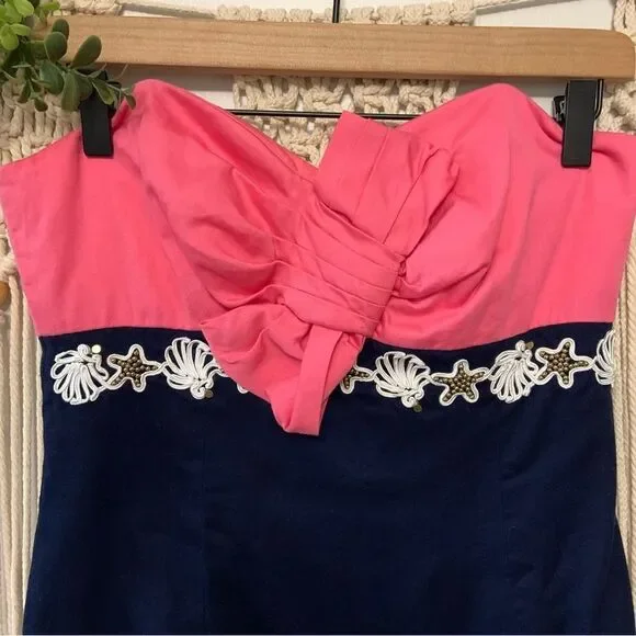 LILLY PULITZER Krissa Strapless Dress Multi Colorblock Pink Blue Size 6 - Picture 4 of 16